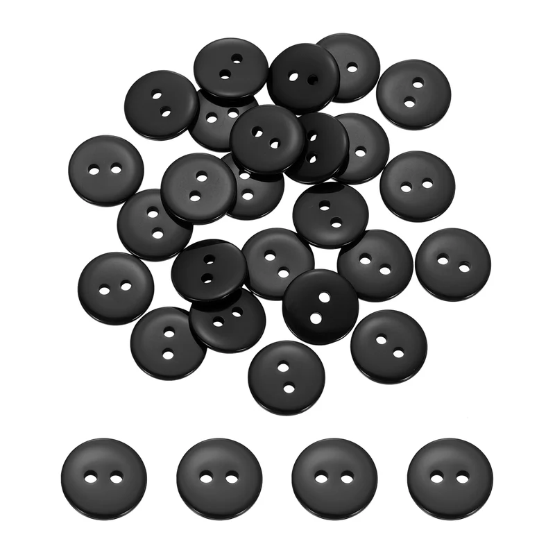 25 Pcs 15mm Resin Sewing Buttons, 2 Hole for Sewing Coats Shirts, Black