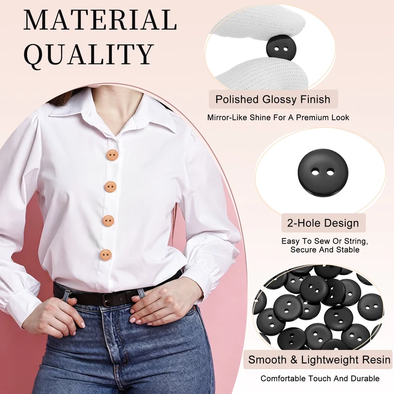 25 Pcs 15mm Resin Sewing Buttons, 2 Hole for Sewing Coats Shirts, Black