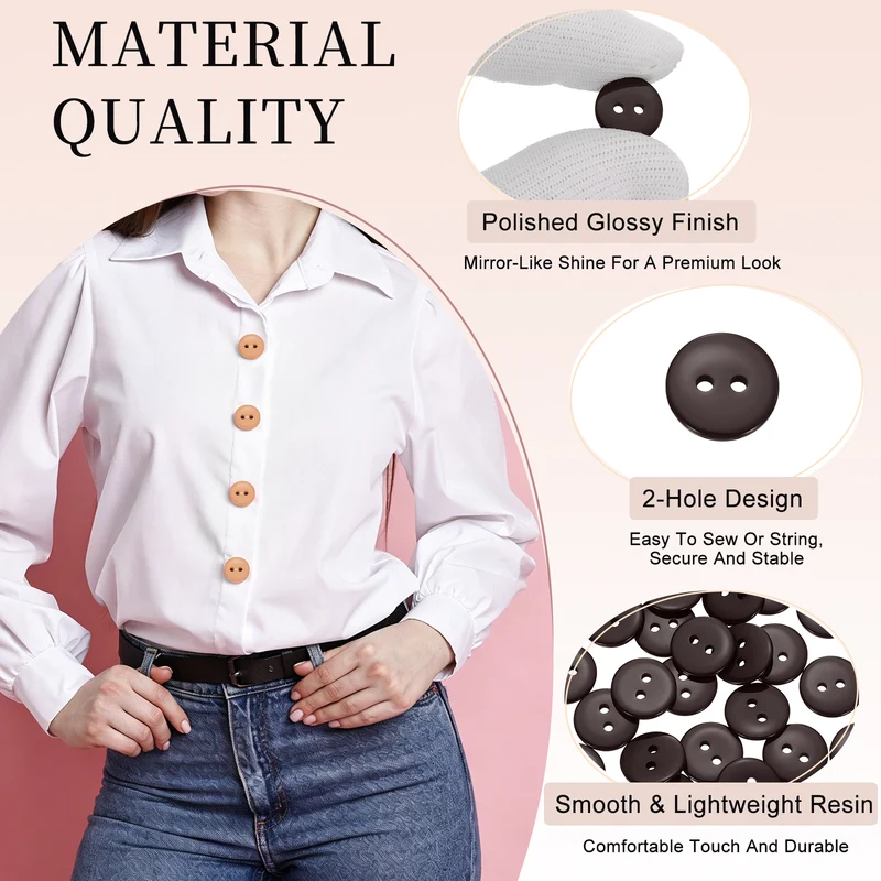 25 Pcs 15mm Resin Sewing Buttons, 2 Hole for Sewing Coats Shirts, Coffee