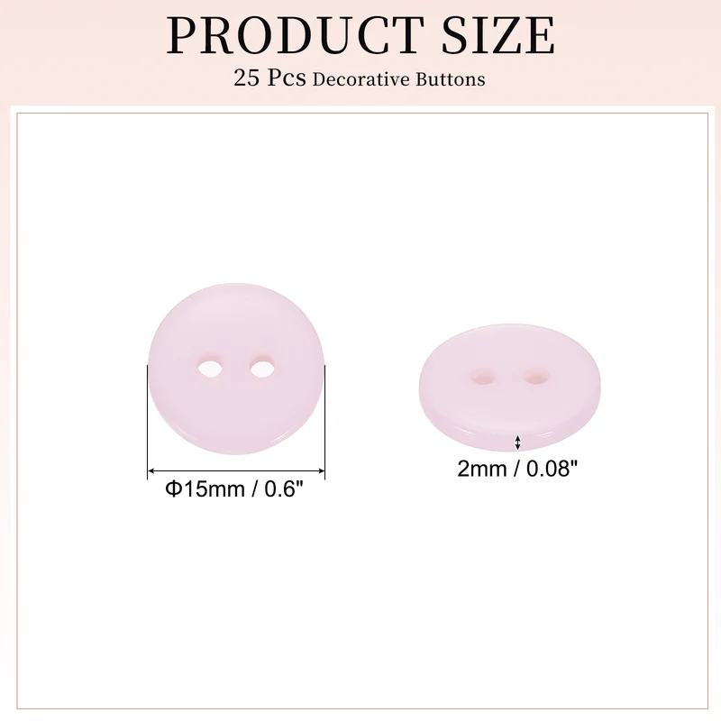 25 Pcs 15mm Resin Sewing Buttons, 2 Hole for Sewing Coats Shirts, Light Pink