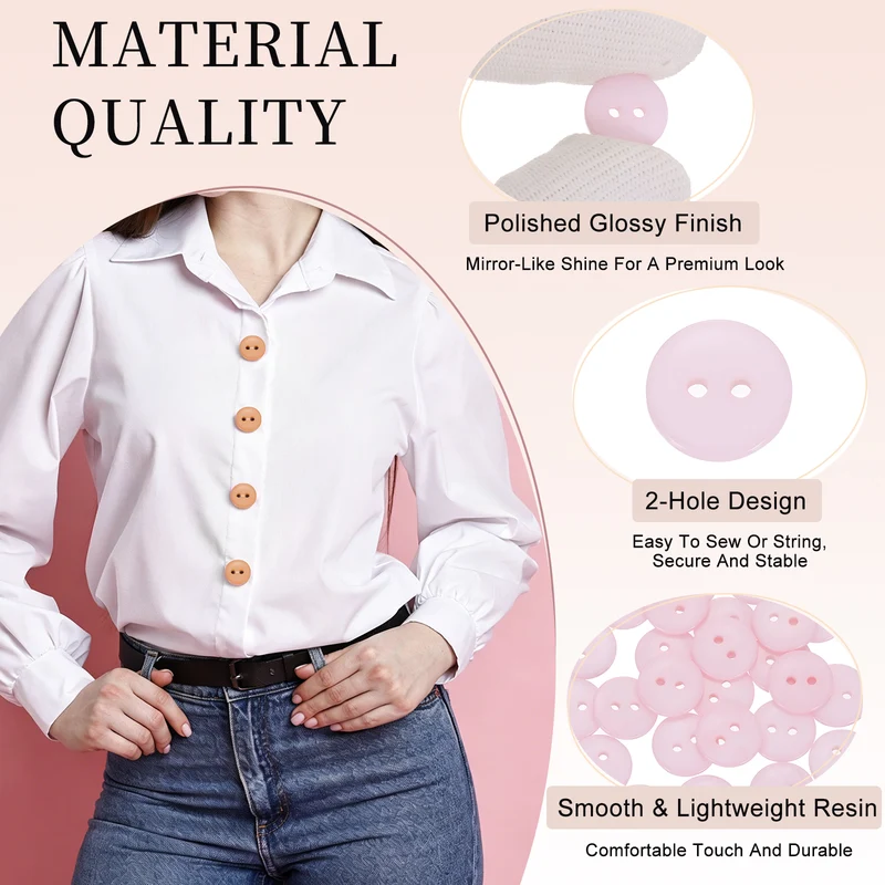 25 Pcs 15mm Resin Sewing Buttons, 2 Hole for Sewing Coats Shirts, Light Pink