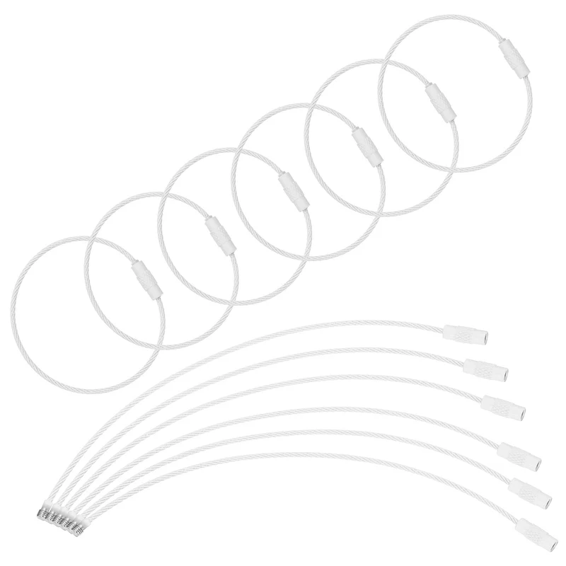 100Pcs Wire Keychain Cable 6 Inch Metal Wire Key Ring Loop White
