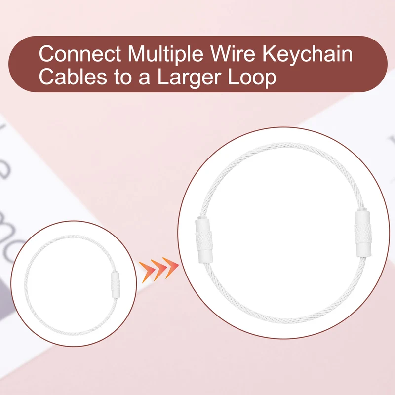 100Pcs Wire Keychain Cable 6 Inch Metal Wire Key Ring Loop White
