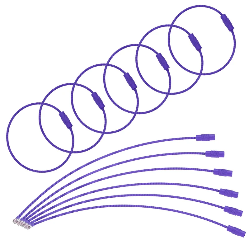 100 Pcs Wire Keychain Cable, 6 Inch Metal Wire Key Ring Loop, Dark Purple