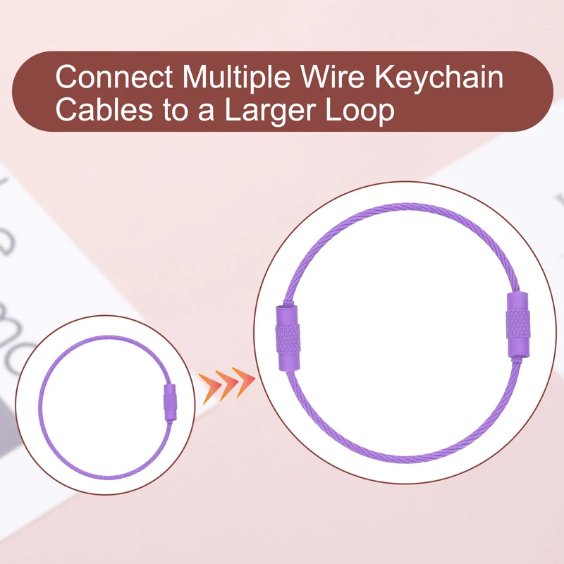 100 Pcs Wire Keychain Cable, 6 Inch Metal Wire Key Ring Loop, Purple