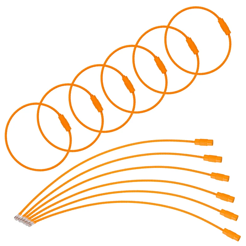 100 Pcs Wire Keychain Cable, 6 Inch Metal Wire Key Ring Loop, Orange
