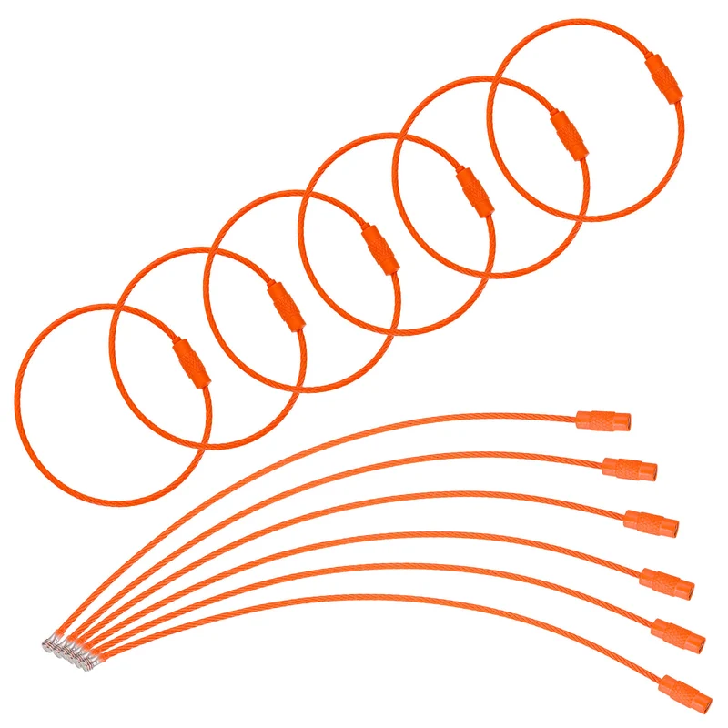 100 Pcs Wire Keychain Cable, 6 Inch Metal Wire Key Ring Loop, Dark Orange