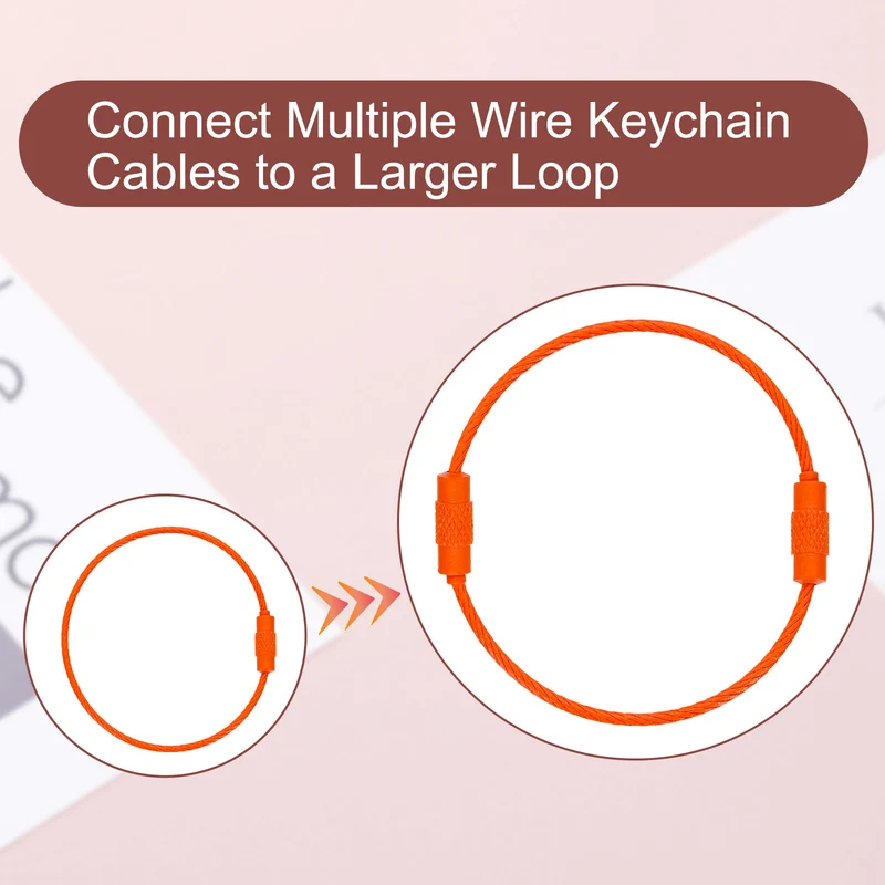 100 Pcs Wire Keychain Cable, 6 Inch Metal Wire Key Ring Loop, Dark Orange