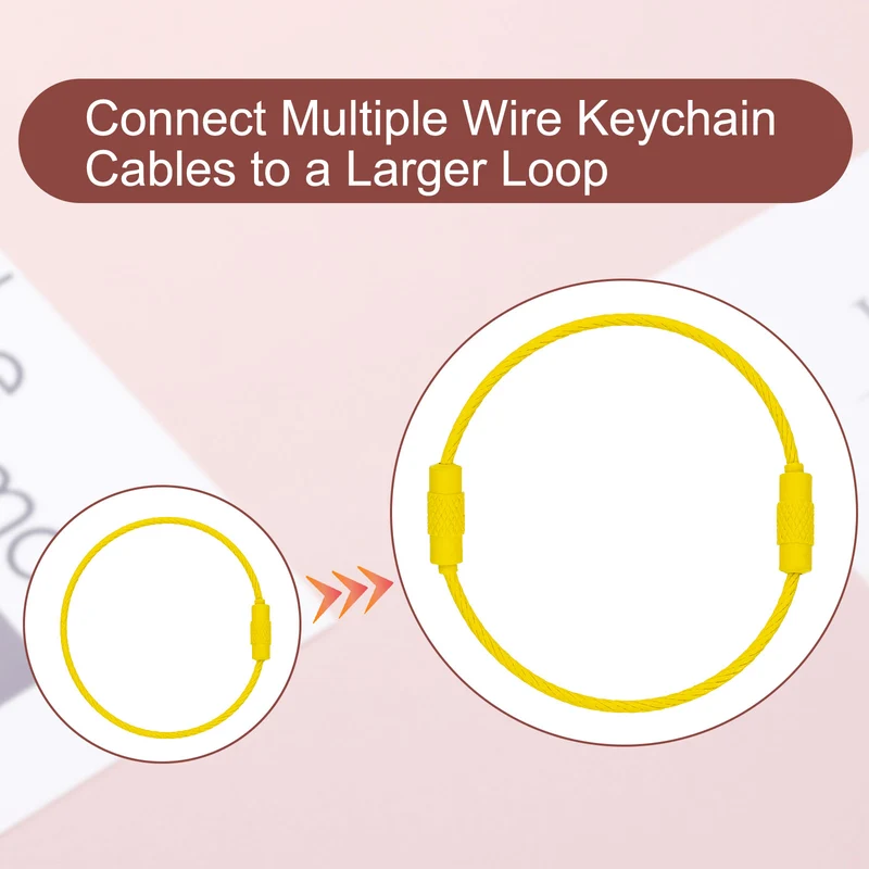 100 Pcs Wire Keychain Cable, 6 Inch Metal Wire Key Ring Loop, Yellow