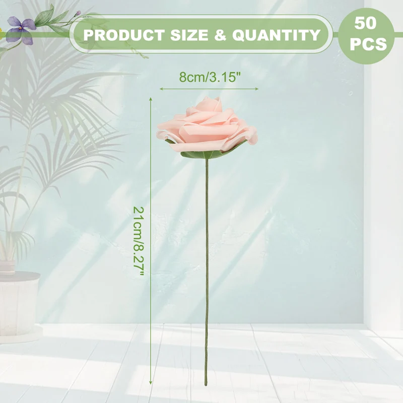 50Pcs 3.15" Fake Roses with Stems Artificial Flowers Wedding Decor, Nude Pink
