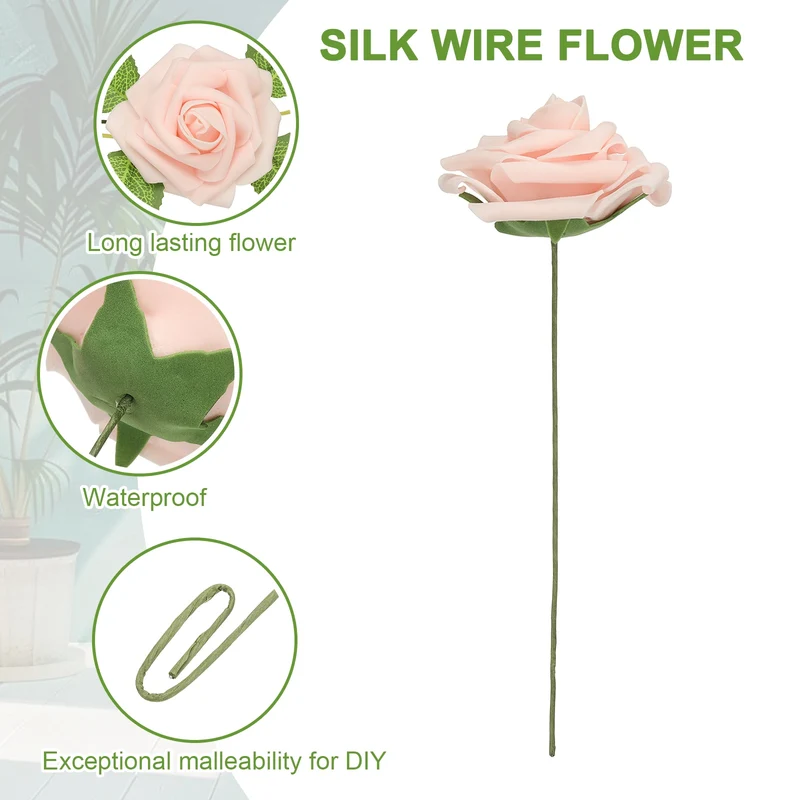 50Pcs 3.15" Fake Roses with Stems Artificial Flowers Wedding Decor, Nude Pink