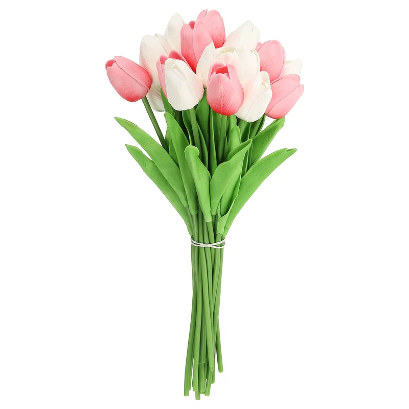 20pcs Tulips Artificial Flowers, Fake Tulip Stems(Pure White/Rose Pink)