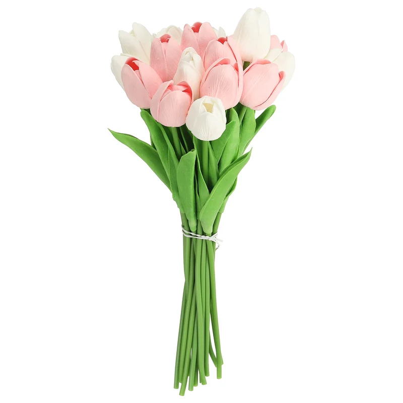 20pcs Tulips Artificial Flowers, Fake Tulip Stems(Candy Pink/Pure White)