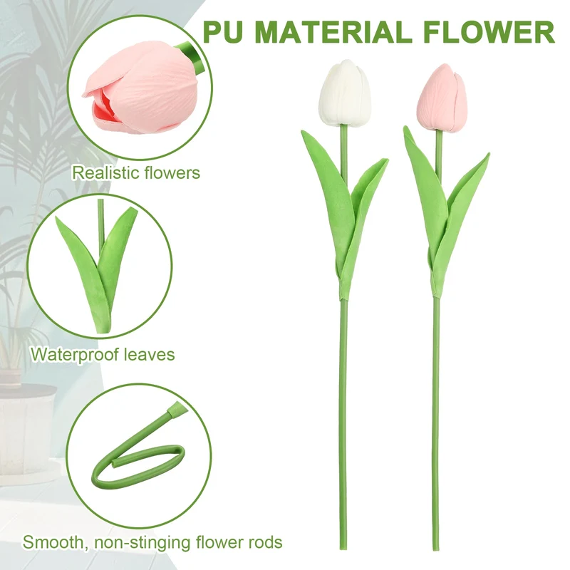 20pcs Tulips Artificial Flowers, Fake Tulip Stems(Candy Pink/Pure White)