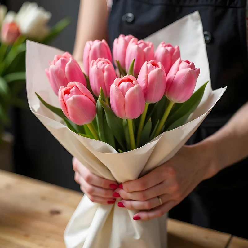 20pcs Tulips Artificial Flowers, Fake Tulip Stems(Candy Pink/Pure White)