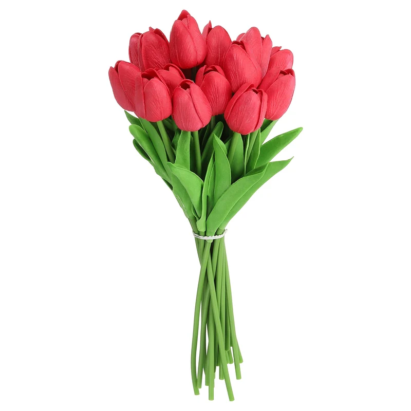 20pcs Tulips Artificial Flowers, Faux Flowers Fake Tulip Stems(Dark Red)