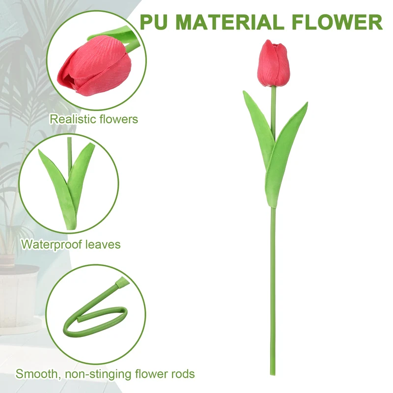 20pcs Tulips Artificial Flowers, Faux Flowers Fake Tulip Stems(Dark Red)