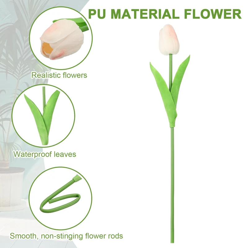 20pcs Tulips Artificial Flowers, Faux Flowers Fake Tulip Stems(Light Peach Pink)