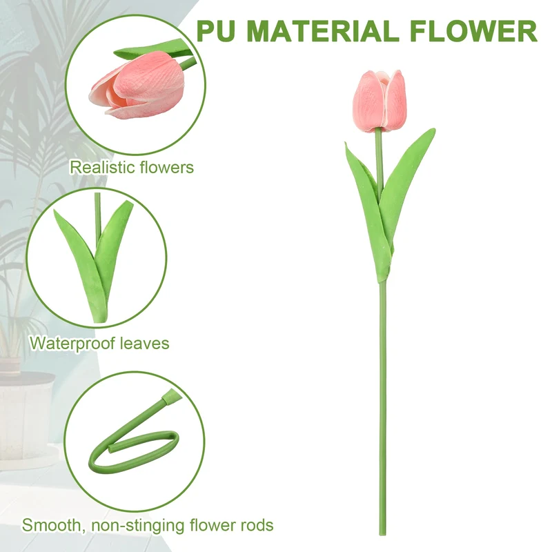 20pcs Tulips Artificial Flowers, Faux Flowers Fake Tulip Stems(Pink)