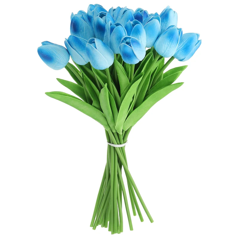 20pcs Tulips Artificial Flowers, Faux Flowers Fake Tulip Stems(Gradient Blue)