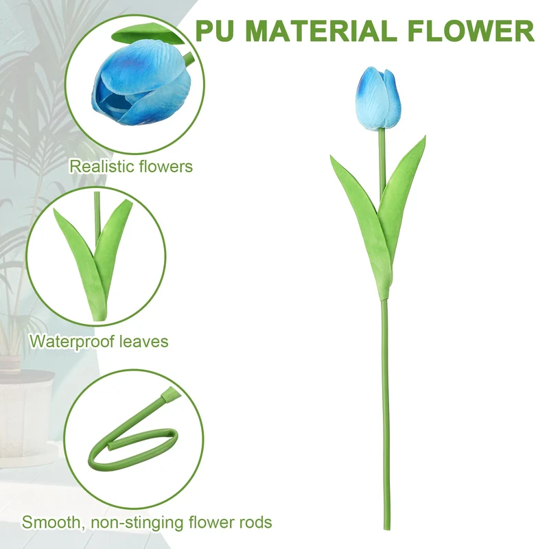 20pcs Tulips Artificial Flowers, Faux Flowers Fake Tulip Stems(Gradient Blue)