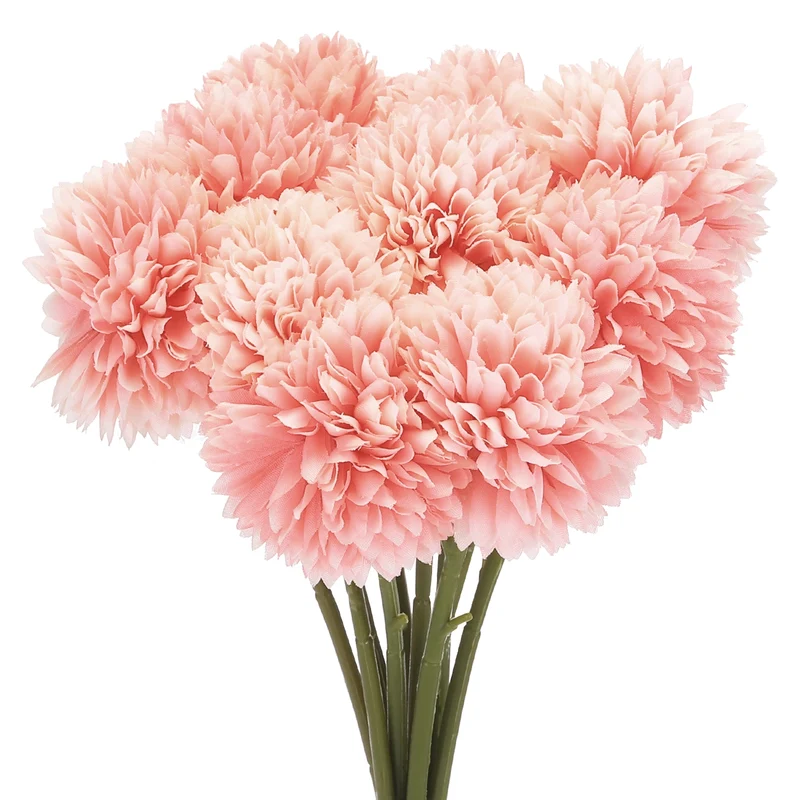 Artificial Flower Heads Silk Chrysanthemum Hydrangea Light Red Faux 12Pcs