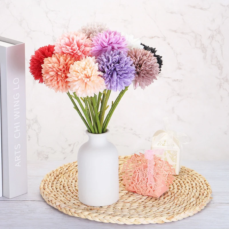 Artificial Flower Heads Silk Chrysanthemum Hydrangea Light Red Faux 12Pcs