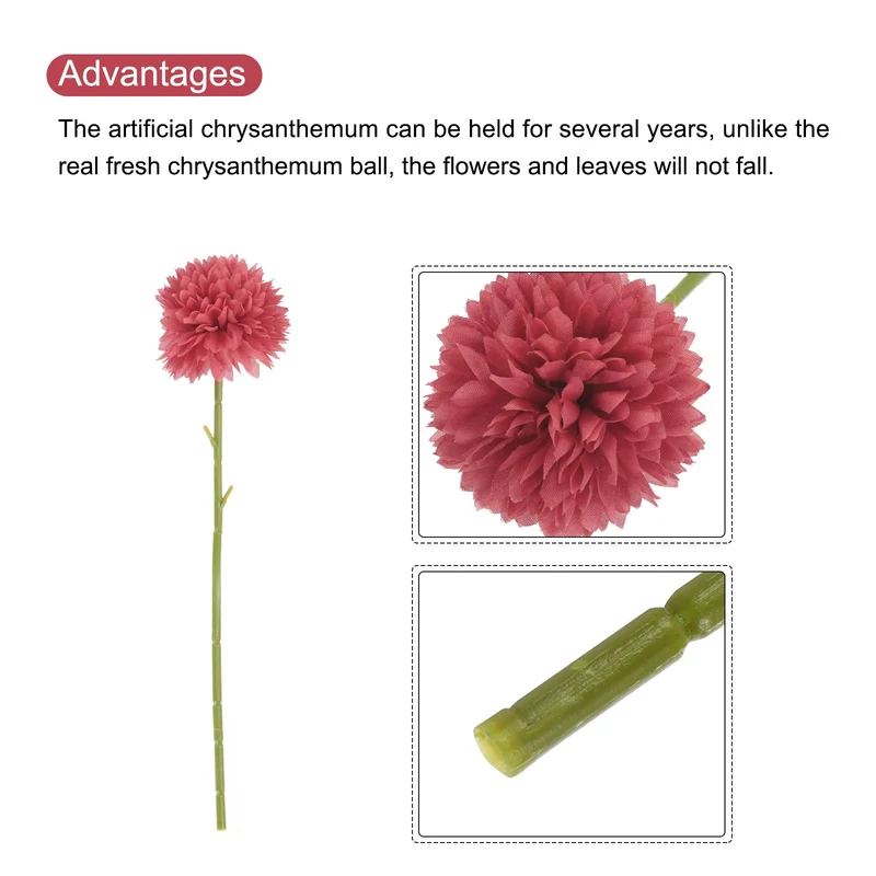 Artificial Flower Heads Silk Chrysanthemum Hydrangea Red Faux 12Pcs