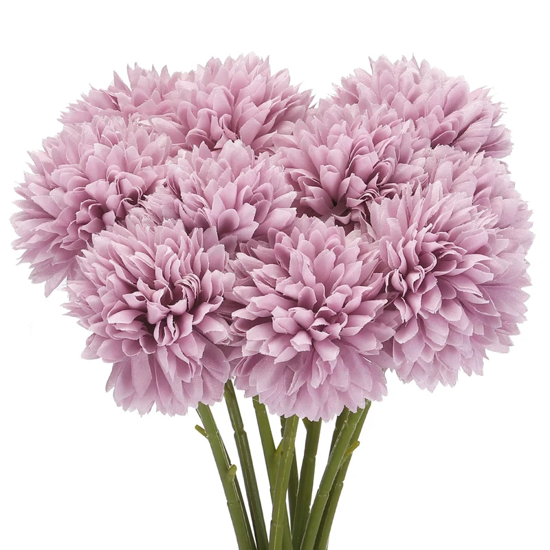 Artificial Flower Heads Silk Chrysanthemum Hydrangea Light Purple Faux 12Pcs
