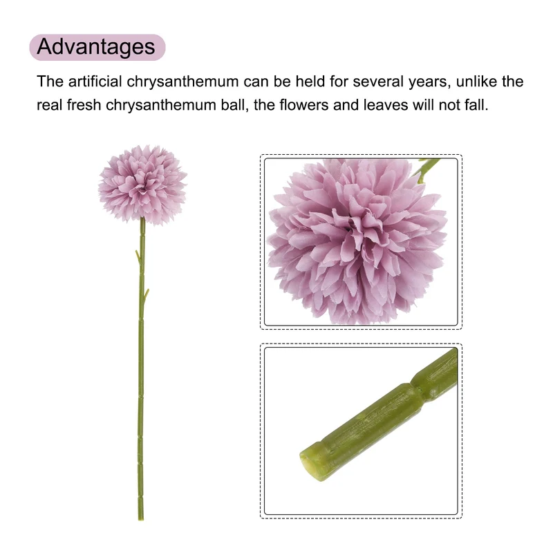 Artificial Flower Heads Silk Chrysanthemum Hydrangea Light Purple Faux 12Pcs