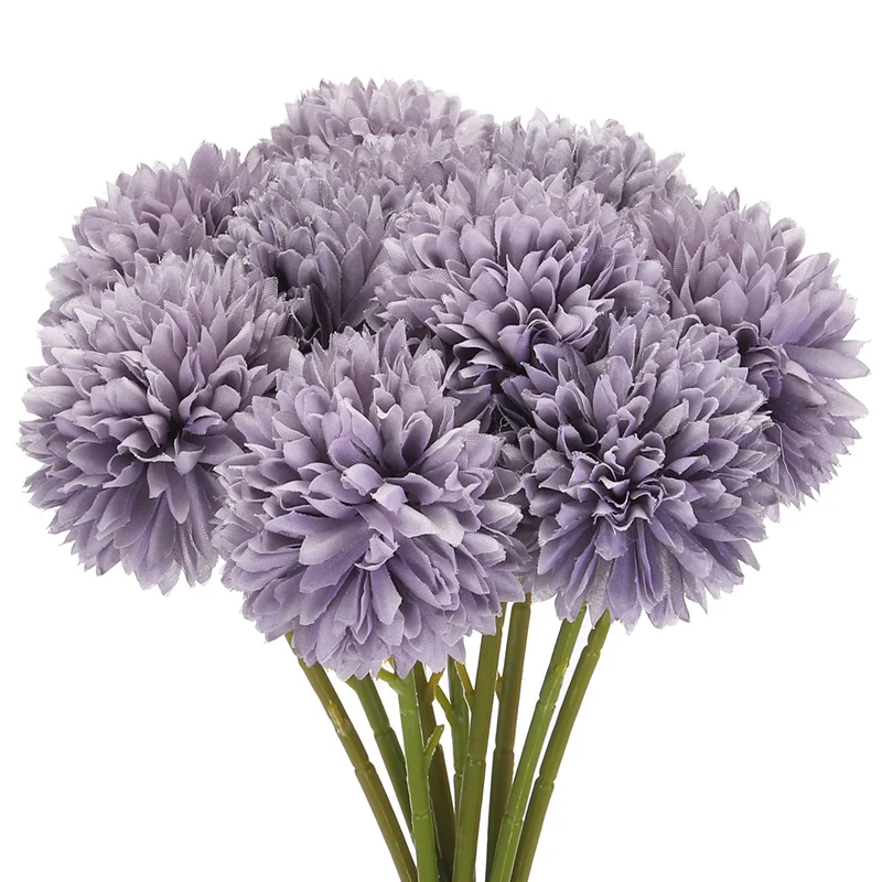 Artificial Flower Heads Silk Chrysanthemum Hydrangea Purple Faux 12Pcs