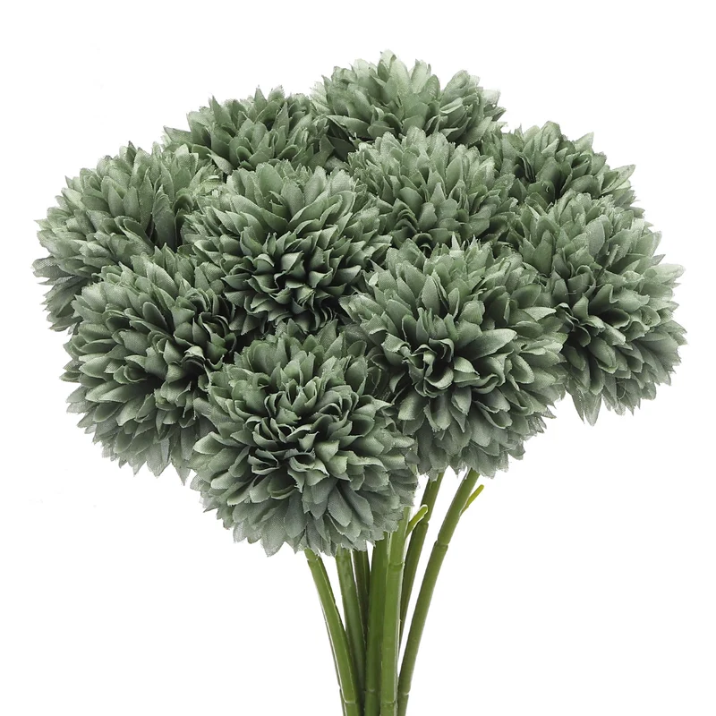 Artificial Flower Heads Silk Chrysanthemum Hydrangea Green Faux 12Pcs