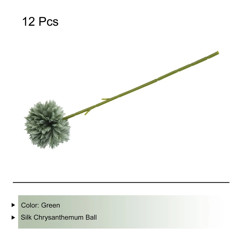 Artificial Flower Heads Silk Chrysanthemum Hydrangea Green Faux 12Pcs