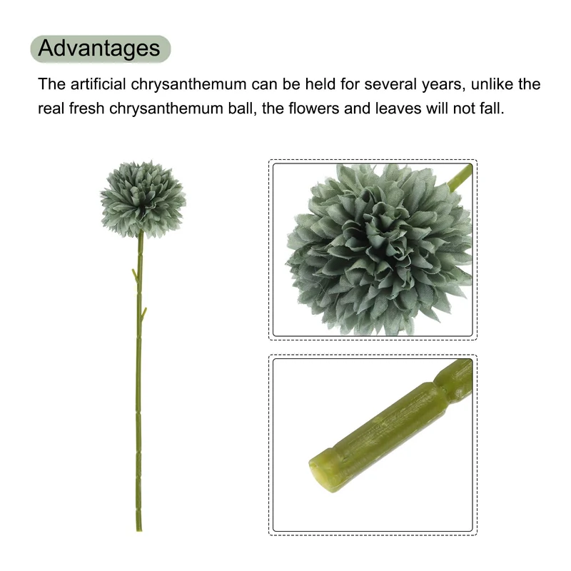 Artificial Flower Heads Silk Chrysanthemum Hydrangea Green Faux 12Pcs