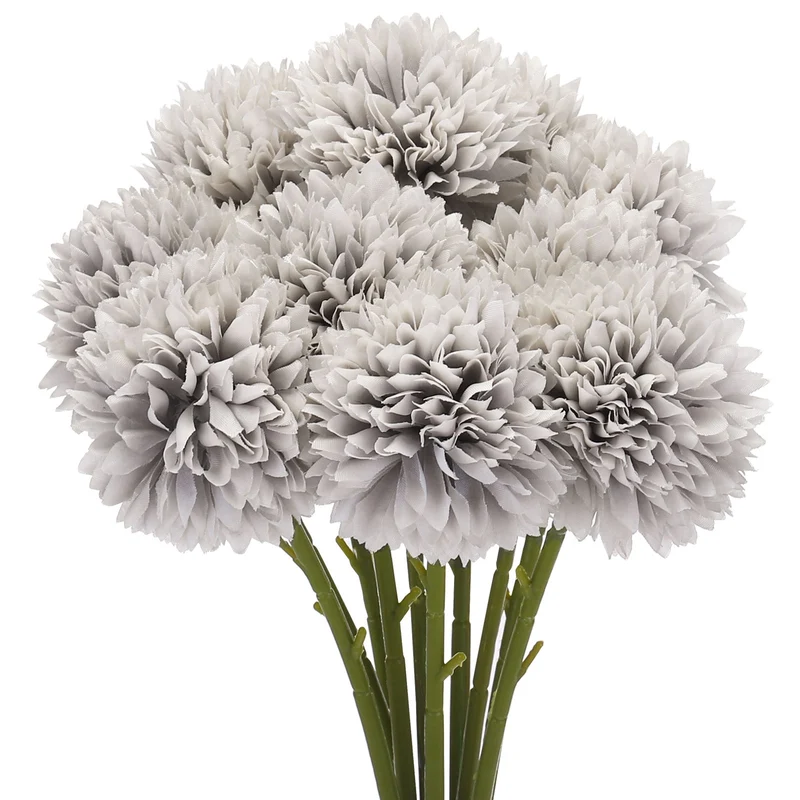 Artificial Flower Heads Silk Chrysanthemum Hydrangea Gray Faux 12Pcs