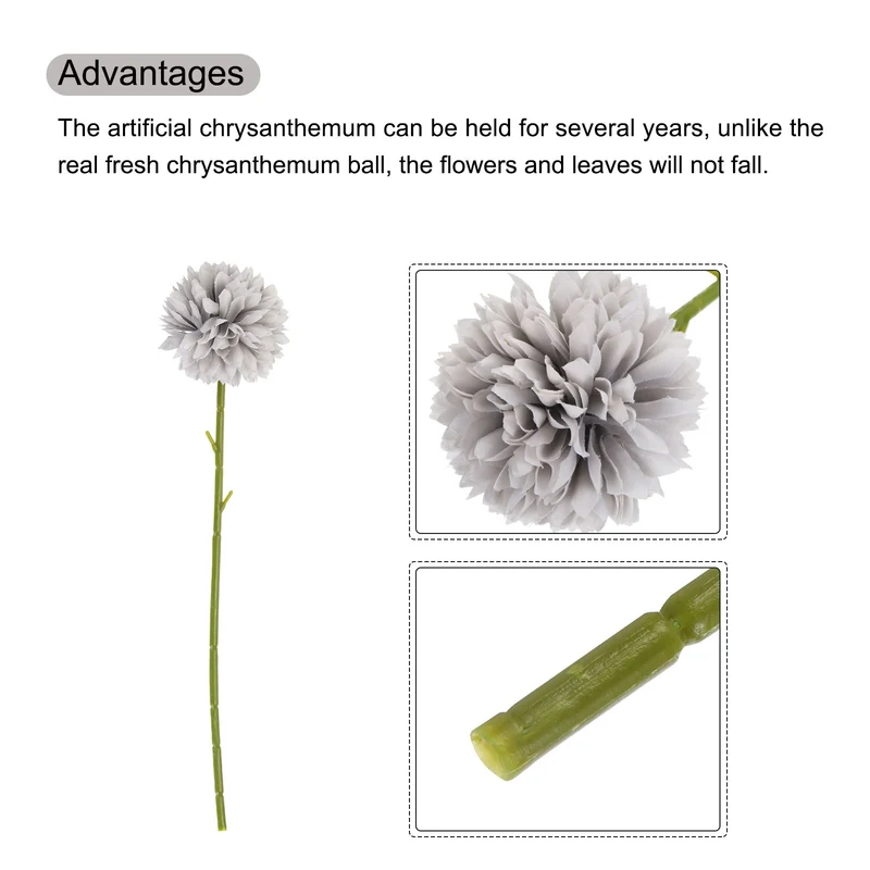 Artificial Flower Heads Silk Chrysanthemum Hydrangea Gray Faux 12Pcs