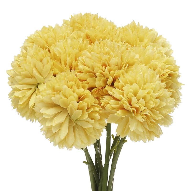 Artificial Flower Heads Silk Chrysanthemum Hydrangea Yellow Faux 12Pcs