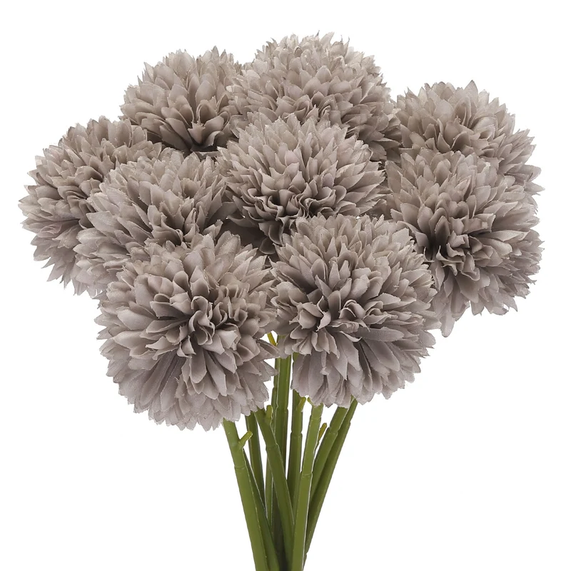 Artificial Flower Heads Silk Chrysanthemum Hydrangea Brown Faux 12Pcs