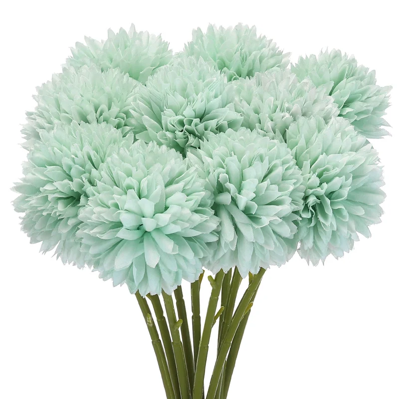 Artificial Flower Heads Silk Chrysanthemum Hydrangea Blue Faux 12Pcs