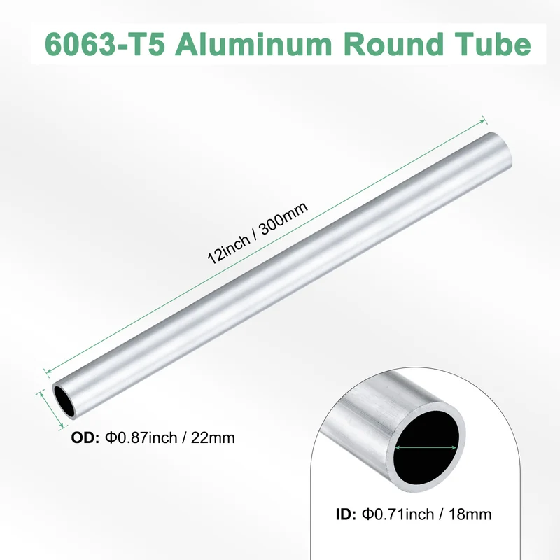 1-Pack 6063 Aluminum Round Tube, 18mmx22mm(IDxOD) 300mm Length Straight Tubing