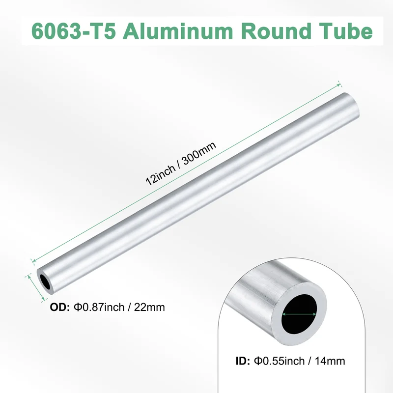 1-Pack 6063 Aluminum Round Tube, 14mmx22mm(IDxOD) 300mm Length Straight Tubing