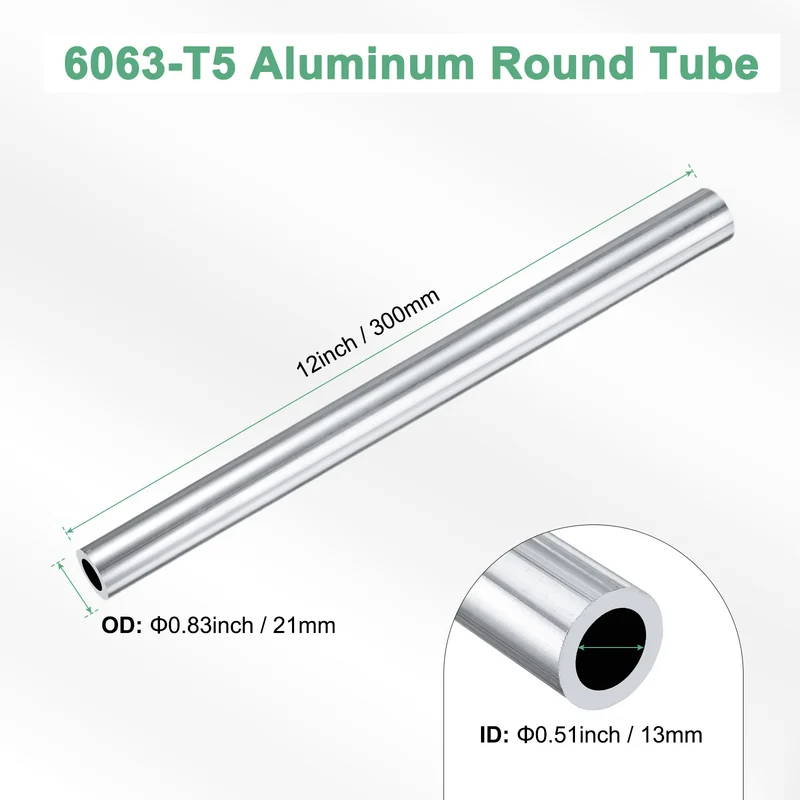 1-Pack 6063 Aluminum Round Tube, 13mmx21mm(IDxOD) 300mm Length Straight Tubing