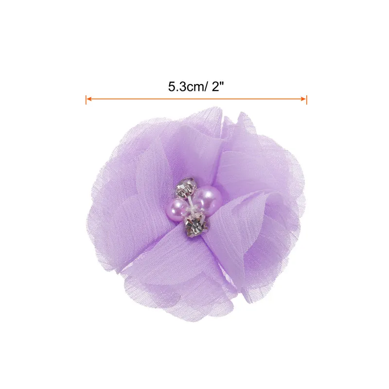 Artificial Rhinestone Chiffon Flower Heads, Light Purple Flowers 2 Inch 12Pcs