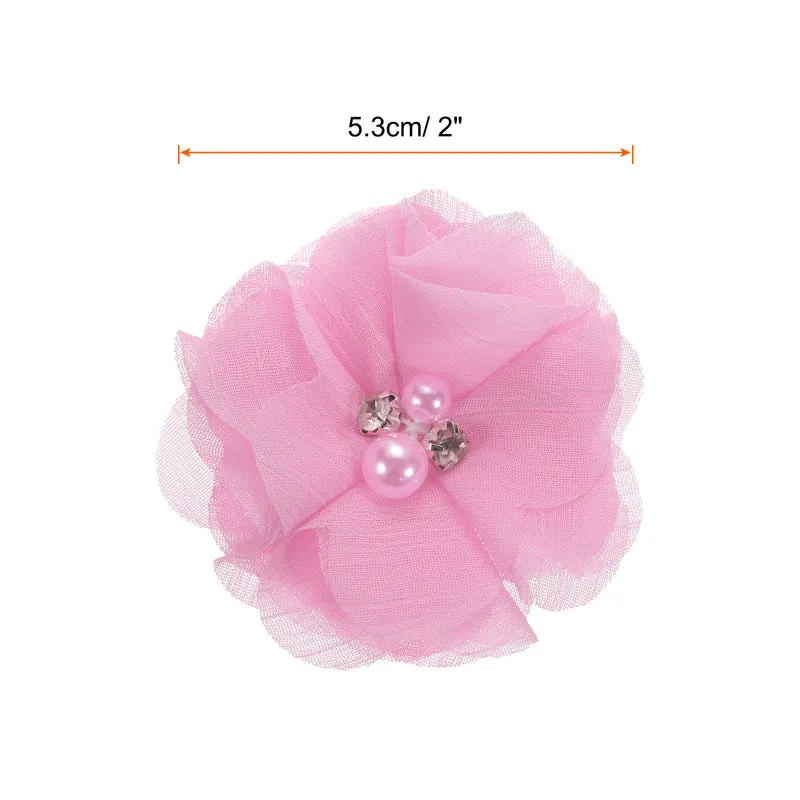 Artificial Rhinestone Chiffon Flower Heads, Pink Red Faux Flowers 2 Inch 20Pcs