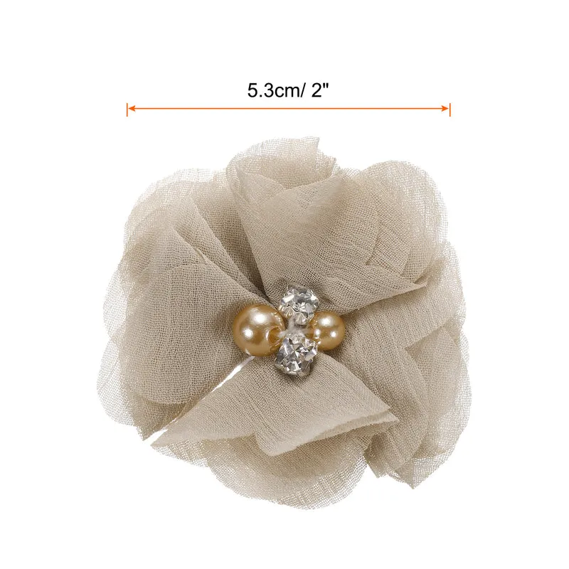 20Pcs Artificial Rhinestone Chiffon Flower Heads Khaki Faux Flowers 2 Inch