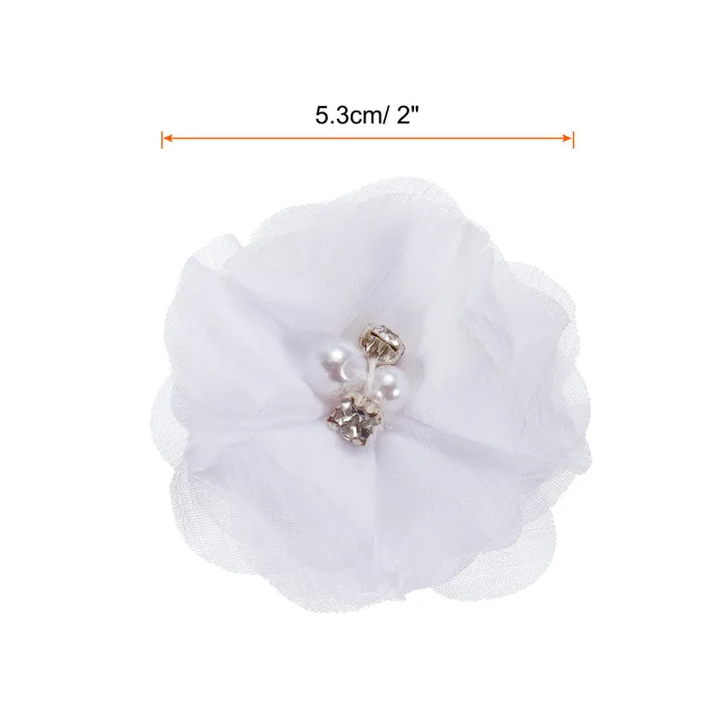 20Pcs Artificial Rhinestone Chiffon Flower Heads White Faux Flowers 2 Inch