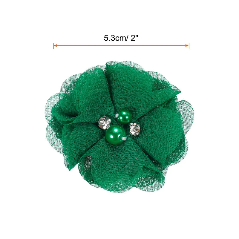 Artificial Rhinestone Chiffon Flower Heads, Green Faux Flowers 2 Inch 20Pcs