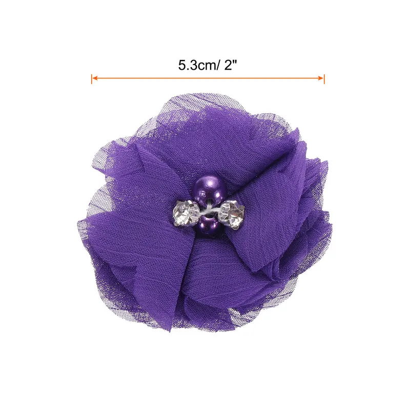 Artificial Rhinestone Chiffon Flower Heads, Purple Faux Flowers 2 Inch 20Pcs