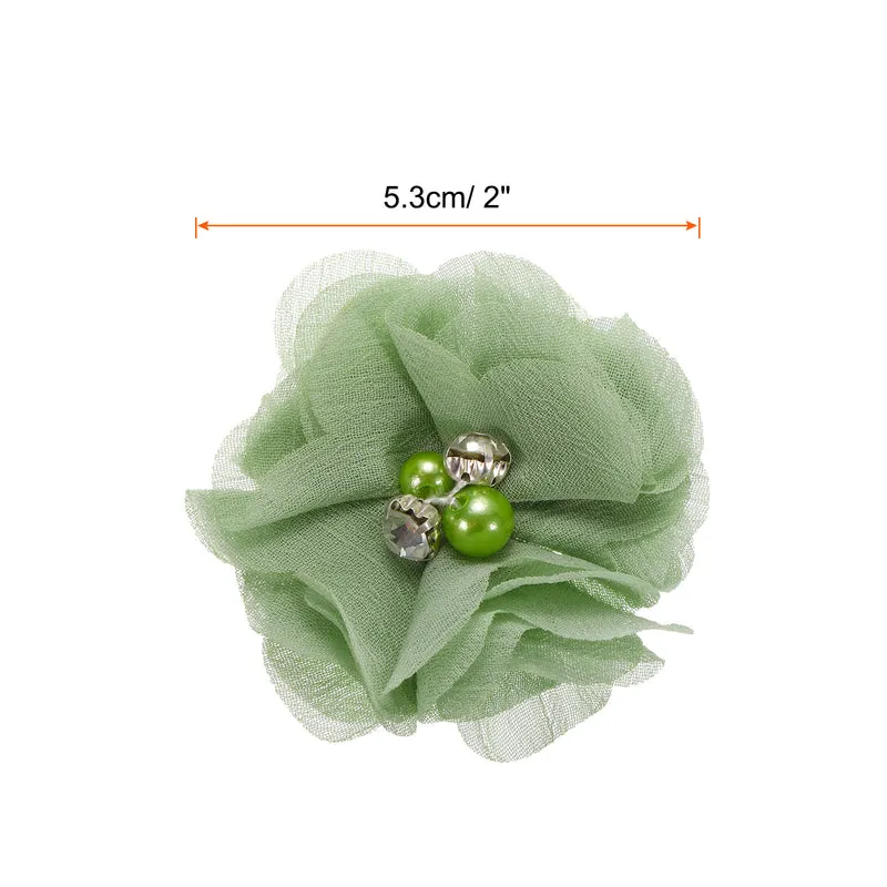 Artificial Rhinestone Chiffon Flower Heads, Light Green Flowers 2 Inch 20Pcs