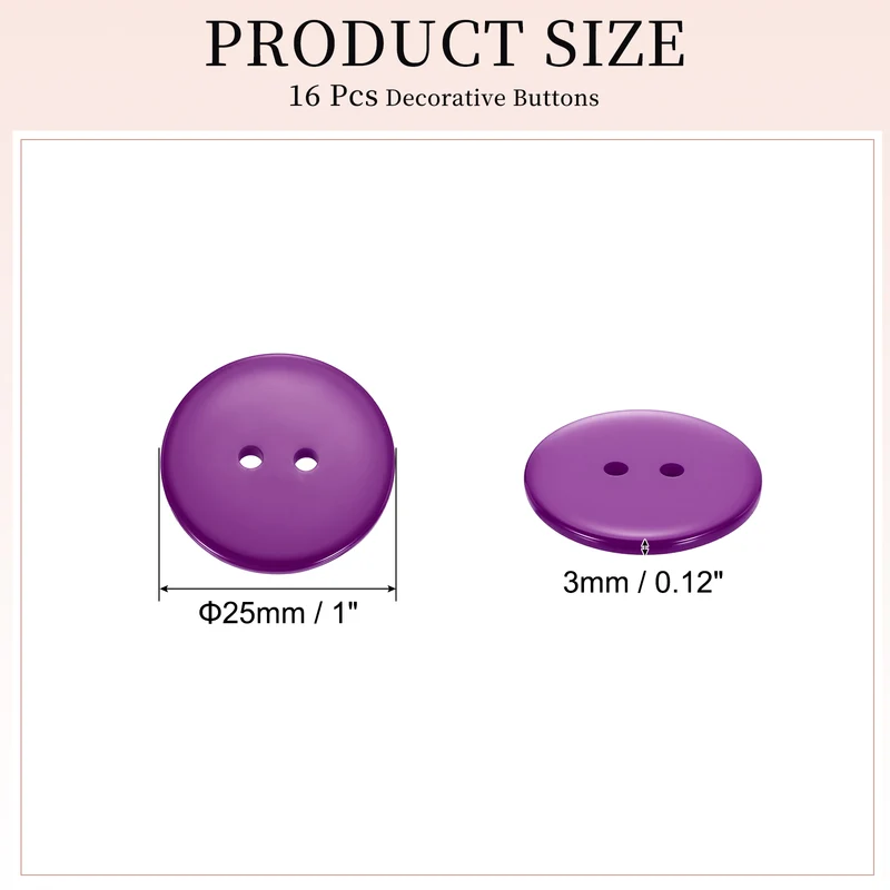 16 Pcs 25mm Resin Sewing Buttons, 2 Hole for Sewing Coats Shirts, Purple